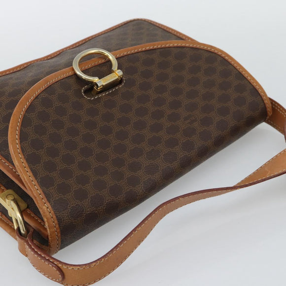 CELINE Macadam Shoulder Bag PVC Leather Brown Gold Tone Auth 196130