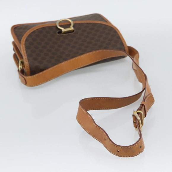 CELINE Macadam Shoulder Bag PVC Leather Brown Gold Tone Auth 196130