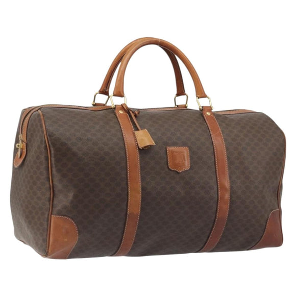 CELINE Macadam Boston Bag PVC Leather Brown Gold Tone Auth 196132