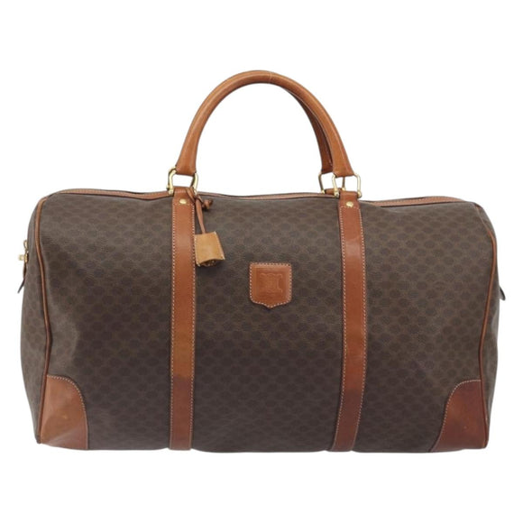 CELINE Macadam Boston Bag PVC Leather Brown Gold Tone Auth 196132