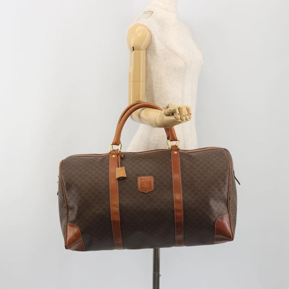 CELINE Macadam Boston Bag PVC Leather Brown Gold Tone Auth 196132