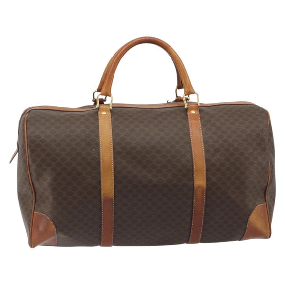 CELINE Macadam Boston Bag PVC Leather Brown Gold Tone Auth 196132