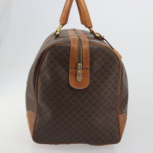 CELINE Macadam Boston Bag PVC Leather Brown Gold Tone Auth 196132