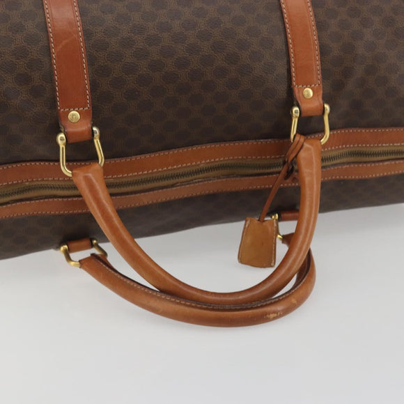 CELINE Macadam Boston Bag PVC Leather Brown Gold Tone Auth 196132