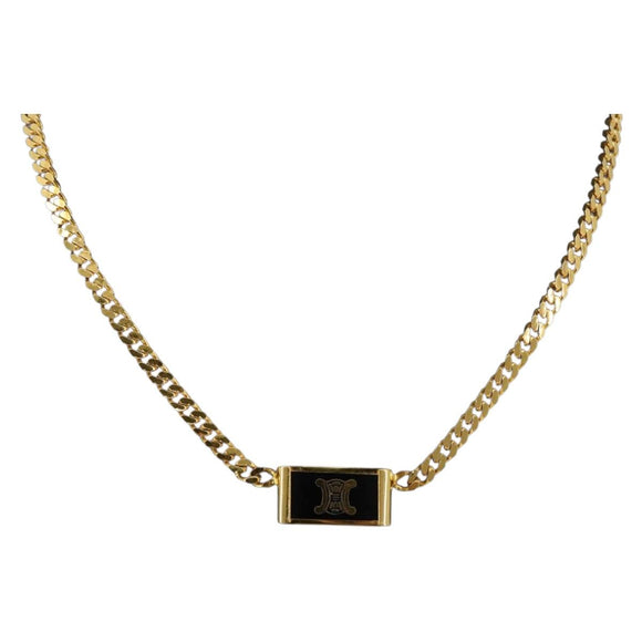 CELINE Macadam Necklace Metal Gold Tone Black Auth 196133A
