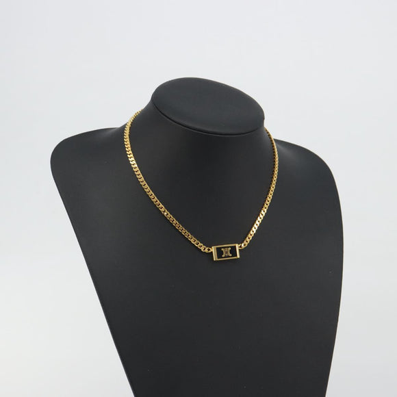 CELINE Macadam Necklace Metal Gold Tone Black Auth 196133A
