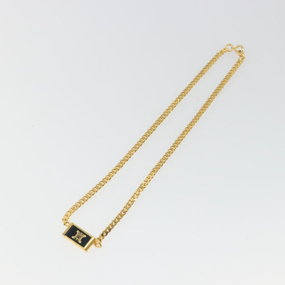 CELINE Macadam Necklace Metal Gold Tone Black Auth 196133A