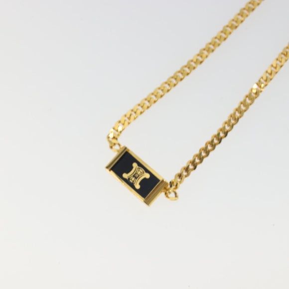 CELINE Macadam Necklace Metal Gold Tone Black Auth 196133A