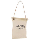 HERMES Arena MM Shoulder Bag Canvas Beige Gold Tone Auth 196144-1