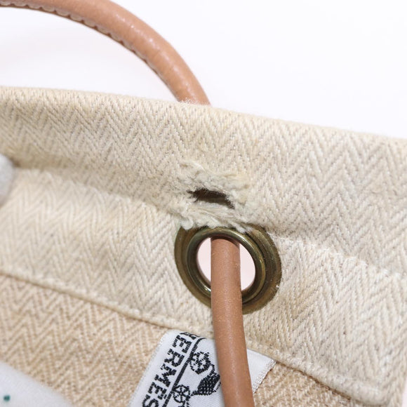 HERMES Arena MM Shoulder Bag Canvas Beige Gold Tone Auth 196144