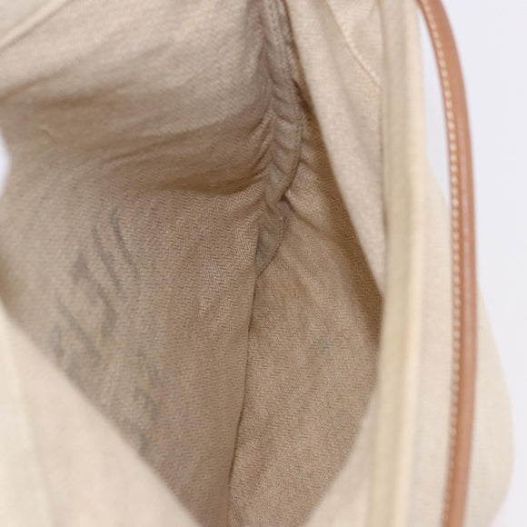 HERMES Arena MM Shoulder Bag Canvas Beige Gold Tone Auth 196144