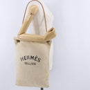 HERMES Arena MM Shoulder Bag Canvas Beige Gold Tone Auth 196144-19