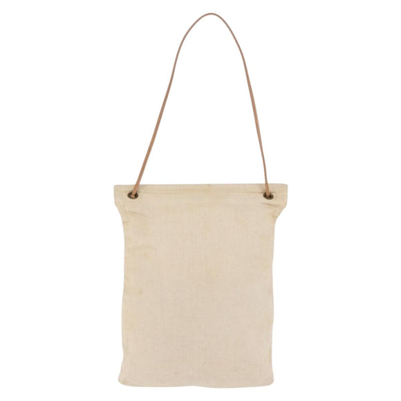 HERMES Arena MM Shoulder Bag Canvas Beige Gold Tone Auth 196144