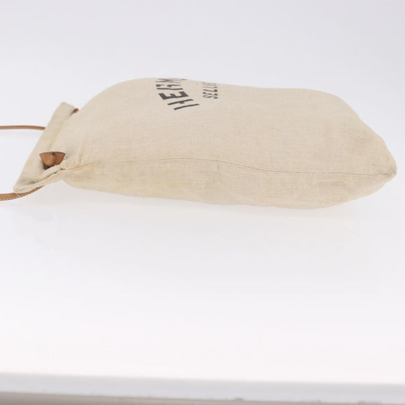 HERMES Arena MM Shoulder Bag Canvas Beige Gold Tone Auth 196144