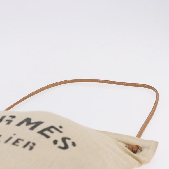 HERMES Arena MM Shoulder Bag Canvas Beige Gold Tone Auth 196144