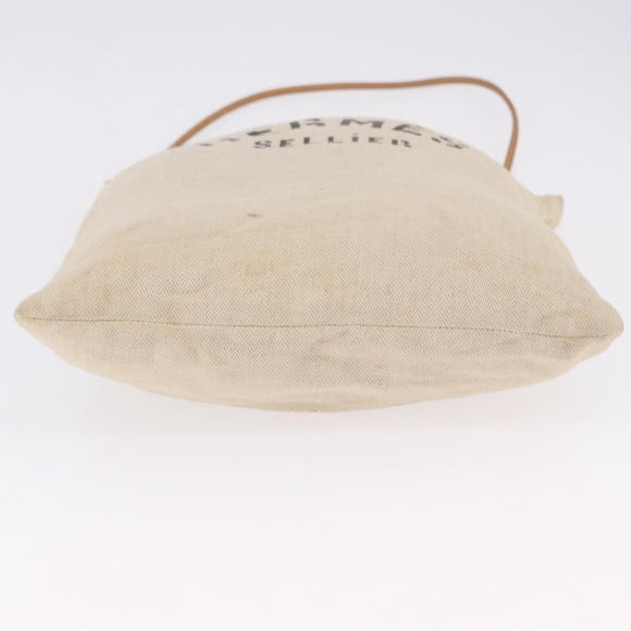 HERMES Arena MM Shoulder Bag Canvas Beige Gold Tone Auth 196144