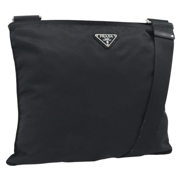 PRADA Shoulder Bag Nylon Black Silver Auth 196146A