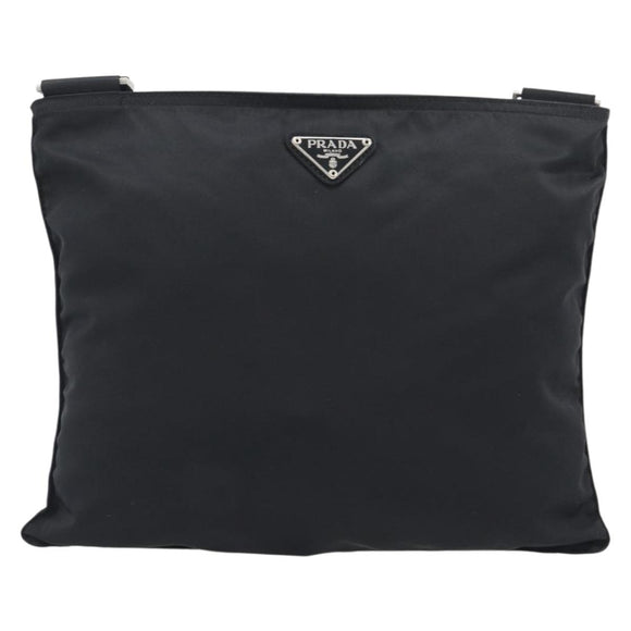 PRADA Shoulder Bag Nylon Black Silver Auth 196146A