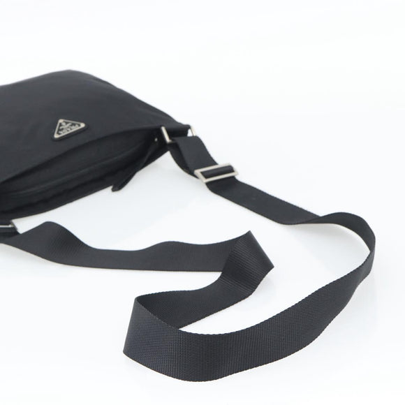 PRADA Shoulder Bag Nylon Black Silver Auth 196146A