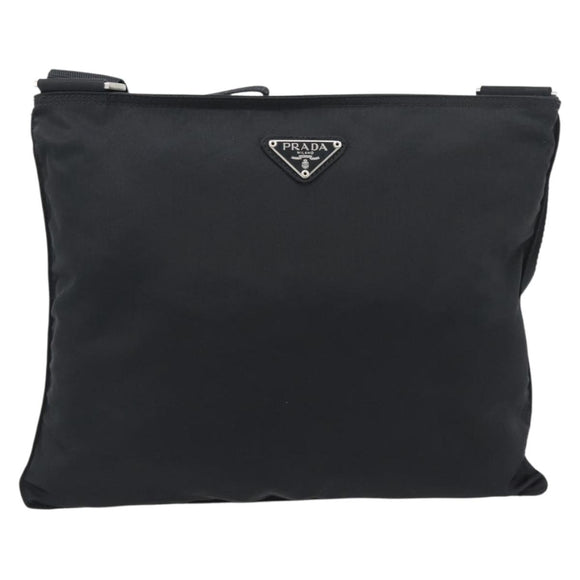 PRADA Shoulder Bag Nylon Black Silver Auth 196147A