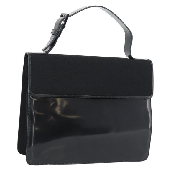 PRADA Hand Bag Patent Black Silver Auth 196149A