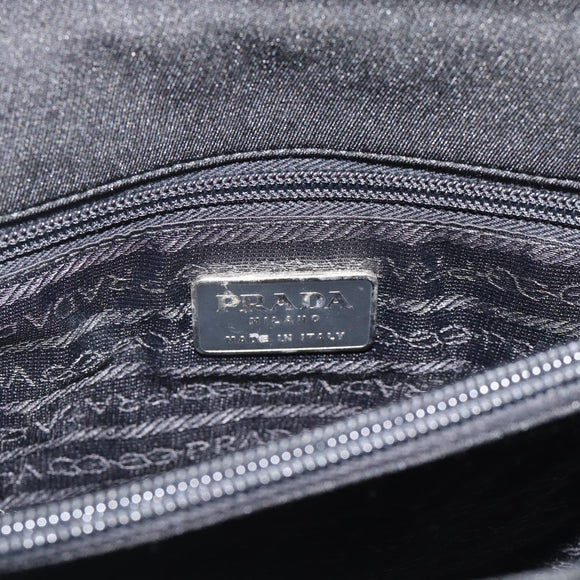 PRADA Hand Bag Patent Black Silver Auth 196149A