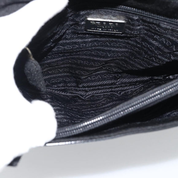 PRADA Hand Bag Patent Black Silver Auth 196149A