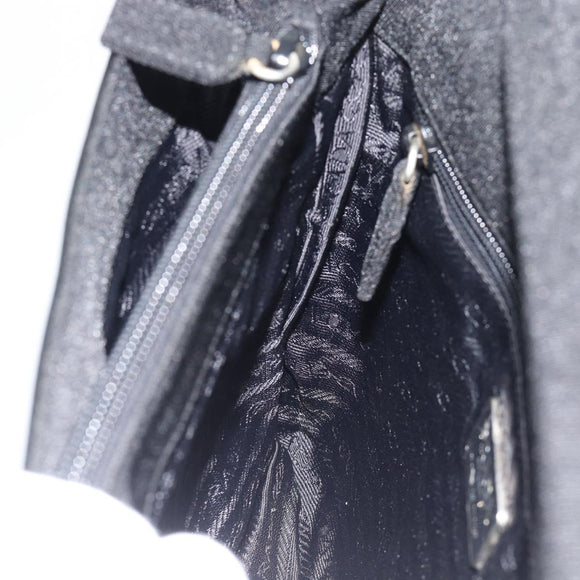PRADA Hand Bag Patent Black Silver Auth 196149A
