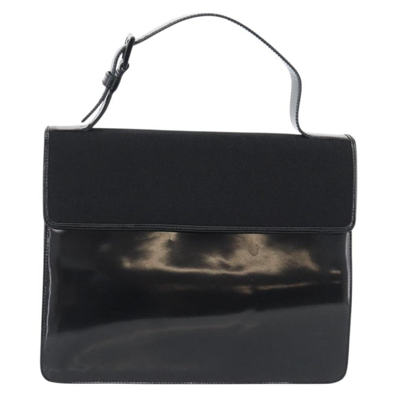 PRADA Hand Bag Patent Black Silver Auth 196149A