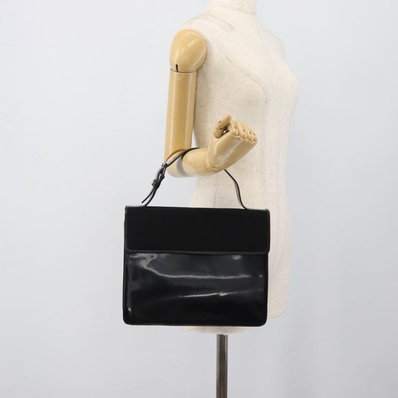 PRADA Hand Bag Patent Black Silver Auth 196149A