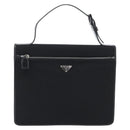 PRADA Hand Bag Patent Black Silver Auth 196149A-3