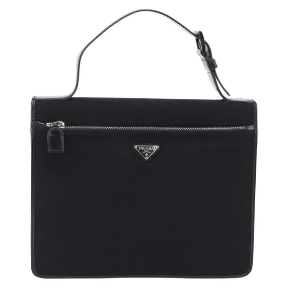 PRADA Hand Bag Patent Black Silver Auth 196149A