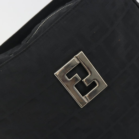 FENDI Zucca Canvas Shoulder Bag Black Silver Auth 196150