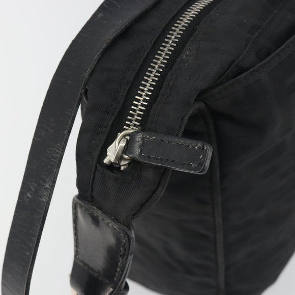 FENDI Zucca Canvas Shoulder Bag Black Silver Auth 196150