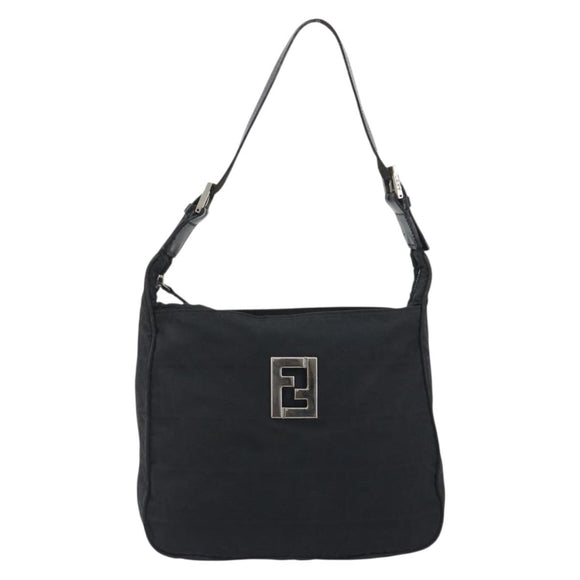 FENDI Zucca Canvas Shoulder Bag Black Silver Auth 196150