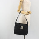 FENDI Zucca Canvas Shoulder Bag Black Silver Auth 196150-25