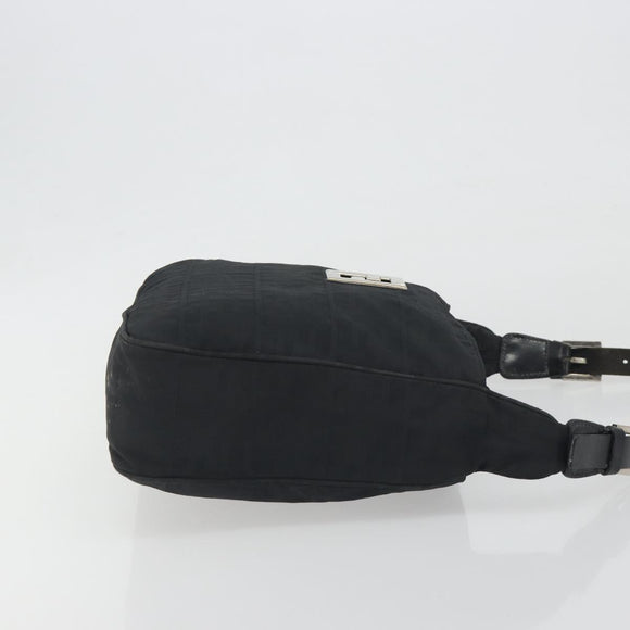 FENDI Zucca Canvas Shoulder Bag Black Silver Auth 196150