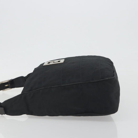 FENDI Zucca Canvas Shoulder Bag Black Silver Auth 196150