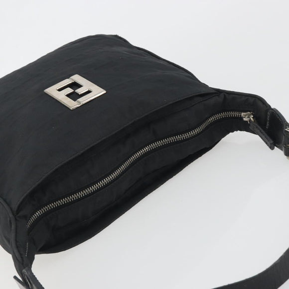 FENDI Zucca Canvas Shoulder Bag Black Silver Auth 196150