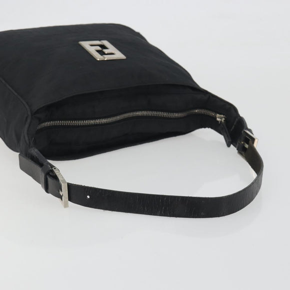 FENDI Zucca Canvas Shoulder Bag Black Silver Auth 196150