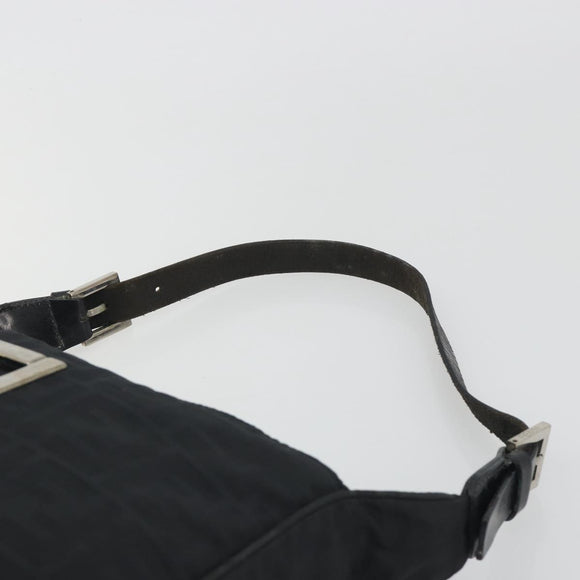 FENDI Zucca Canvas Shoulder Bag Black Silver Auth 196150