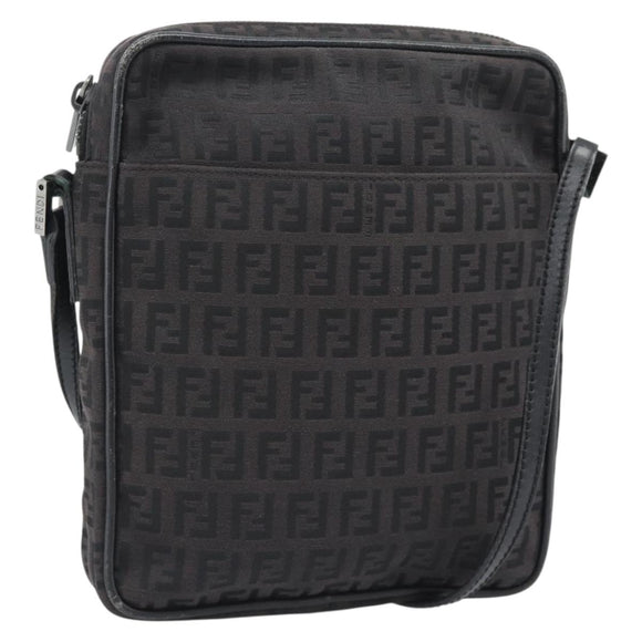 FENDI Zucchino Canvas Shoulder Bag Black Silver 8BT053 Auth 196151