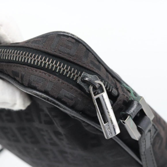 FENDI Zucchino Canvas Shoulder Bag Black Silver 8BT053 Auth 196151