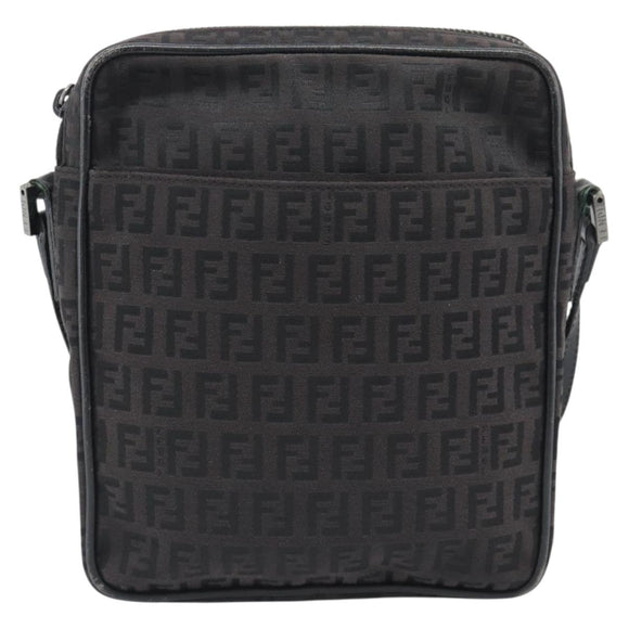 FENDI Zucchino Canvas Shoulder Bag Black Silver 8BT053 Auth 196151