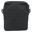 FENDI Zucchino Canvas Shoulder Bag Black Silver 8BT053 Auth 196151-2