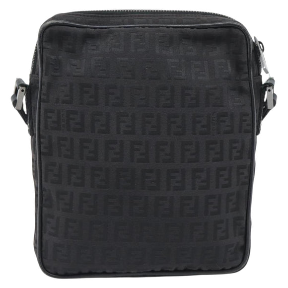 FENDI Zucchino Canvas Shoulder Bag Black Silver 8BT053 Auth 196151