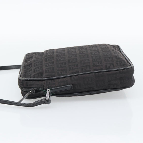 FENDI Zucchino Canvas Shoulder Bag Black Silver 8BT053 Auth 196151