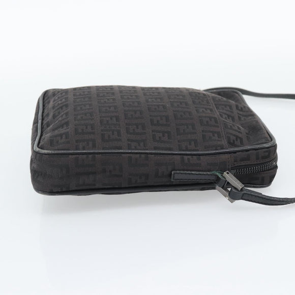 FENDI Zucchino Canvas Shoulder Bag Black Silver 8BT053 Auth 196151