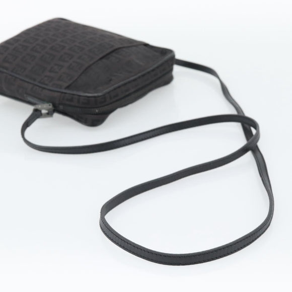 FENDI Zucchino Canvas Shoulder Bag Black Silver 8BT053 Auth 196151