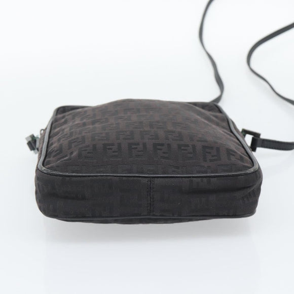 FENDI Zucchino Canvas Shoulder Bag Black Silver 8BT053 Auth 196151